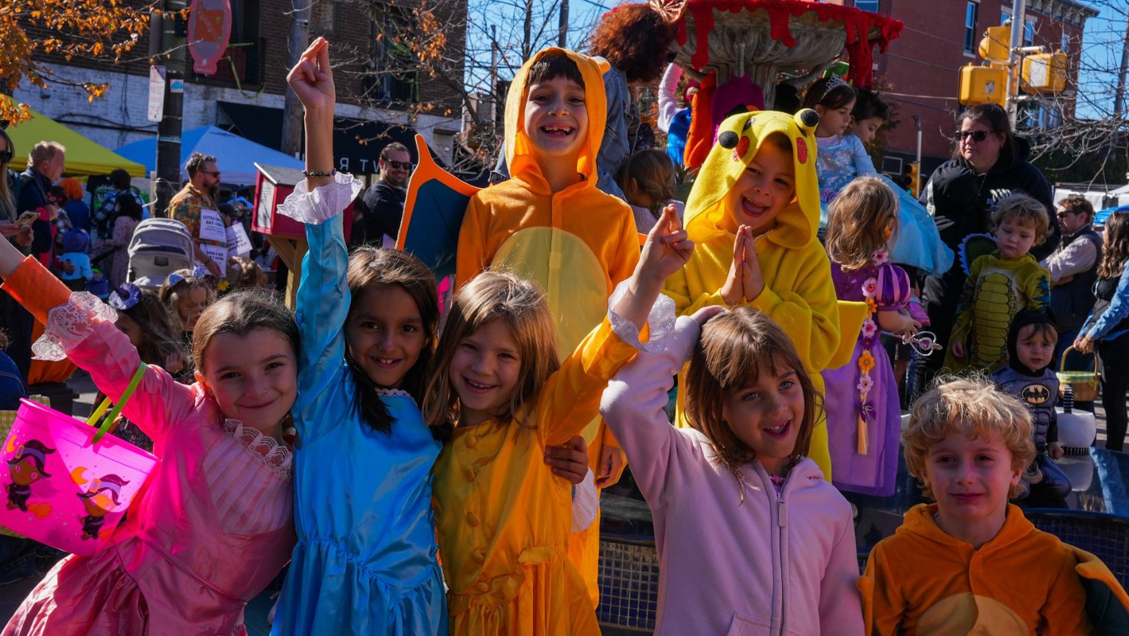 Children in Halloween costumes trick-or-treating in Philadelphia